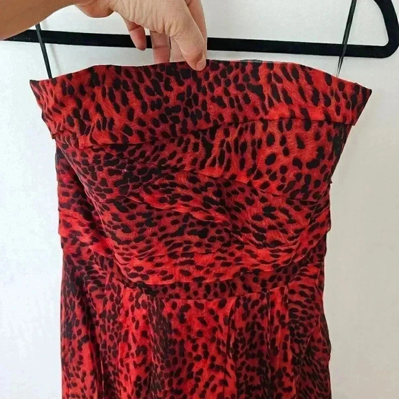♥ZARA Silk Red leopard strapless dress - Picture 1 of 14